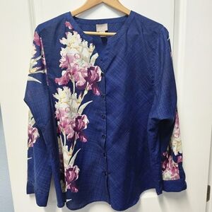 Chico’s Blue Floral Tunic Button-Front Blouse – Size 3 (US 16)
